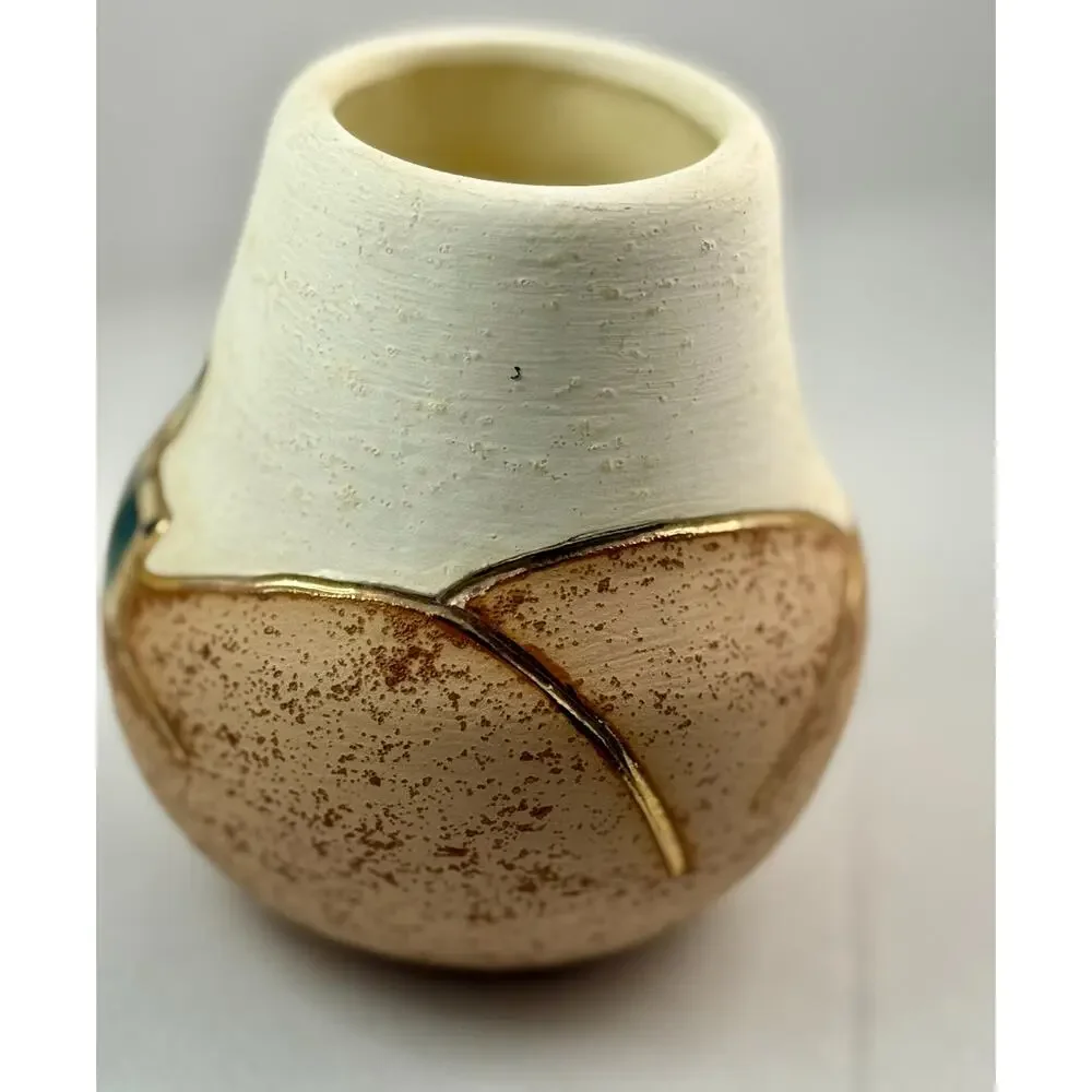 BJ Gore San Jon NM Hand Painted Studio Art Pottery Vase Southwest Pueblo 4.5